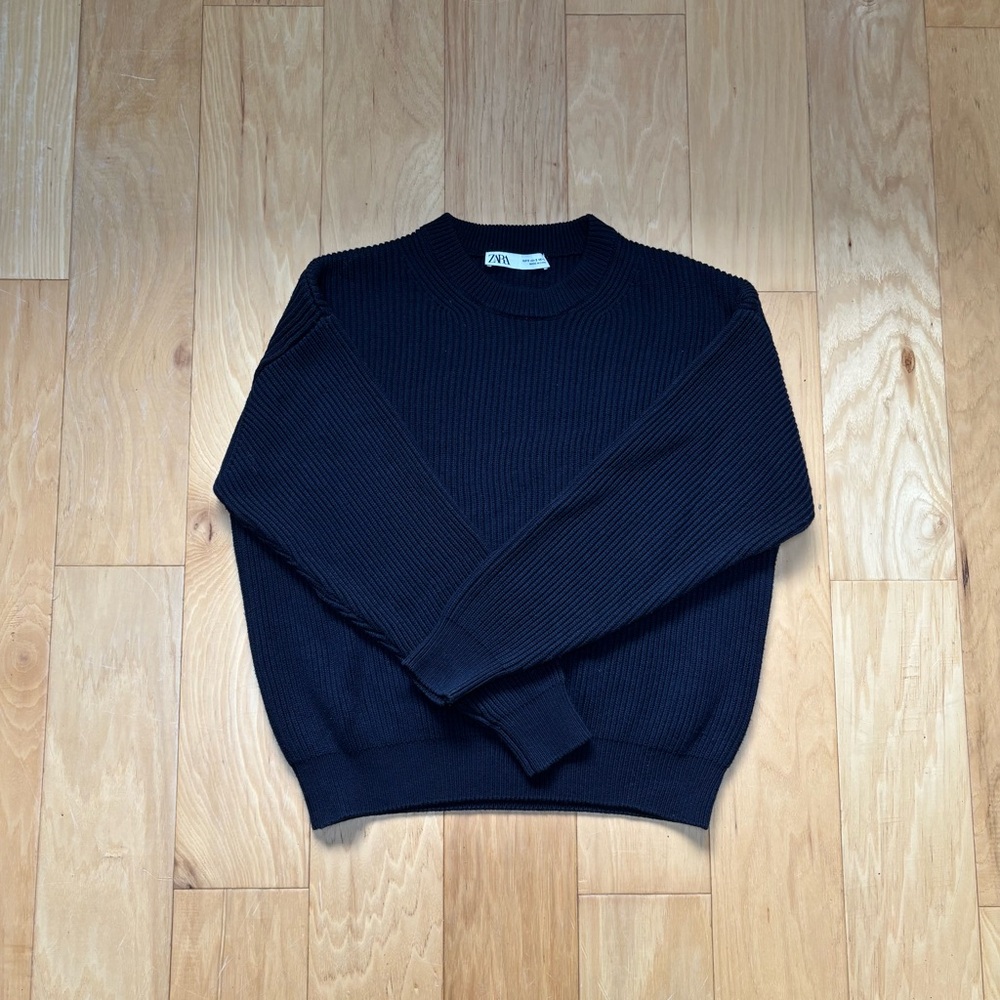 Zara Women’s Navy Ribbed Crewneck Sweater